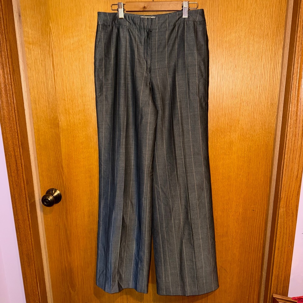 Talbots Pinstripe Dress Pants Women 4 Grey Italian Fabric Wide Leg Trousers